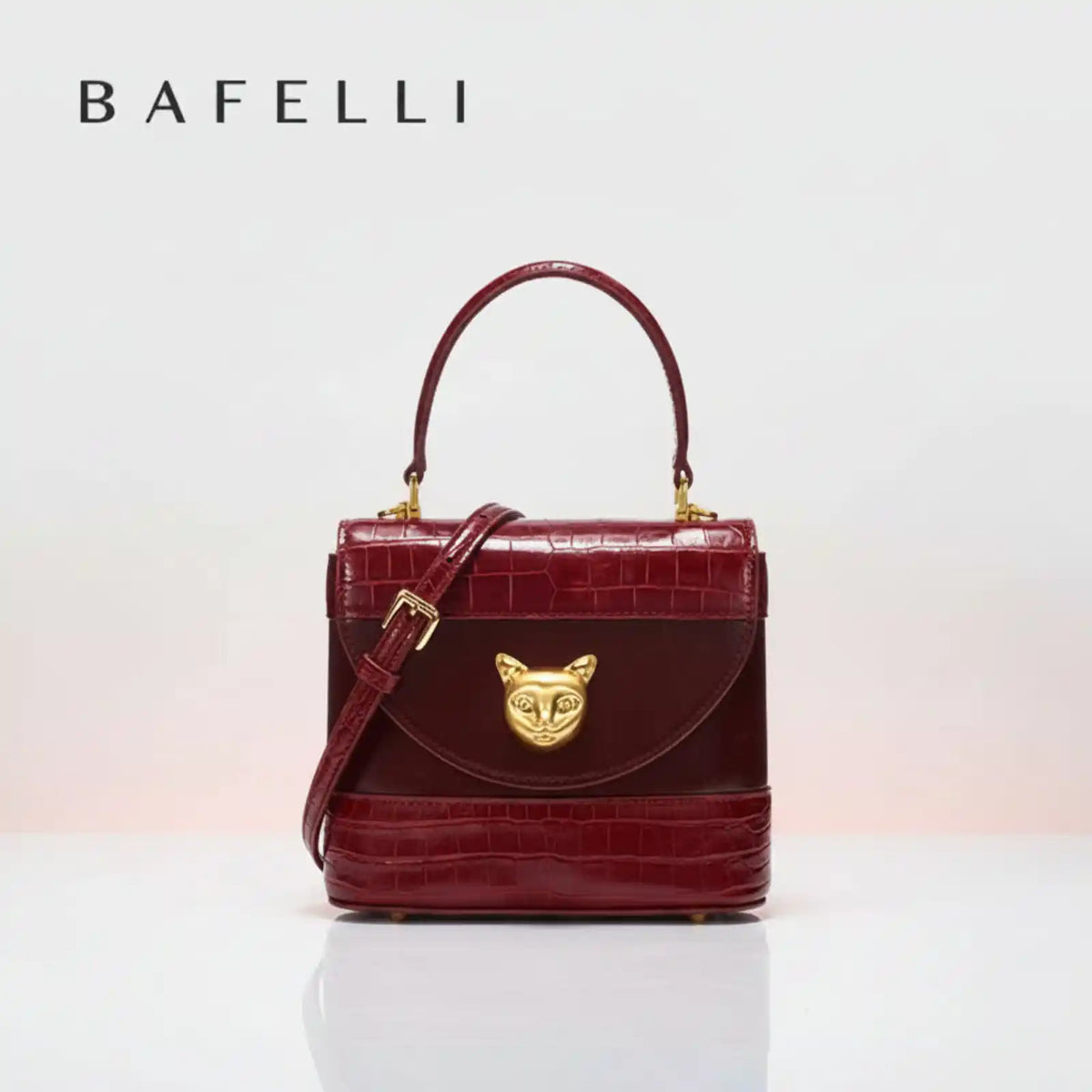 BAFELLI Genuine Leather Flap Handbag in ANCORA-RED – product image 5