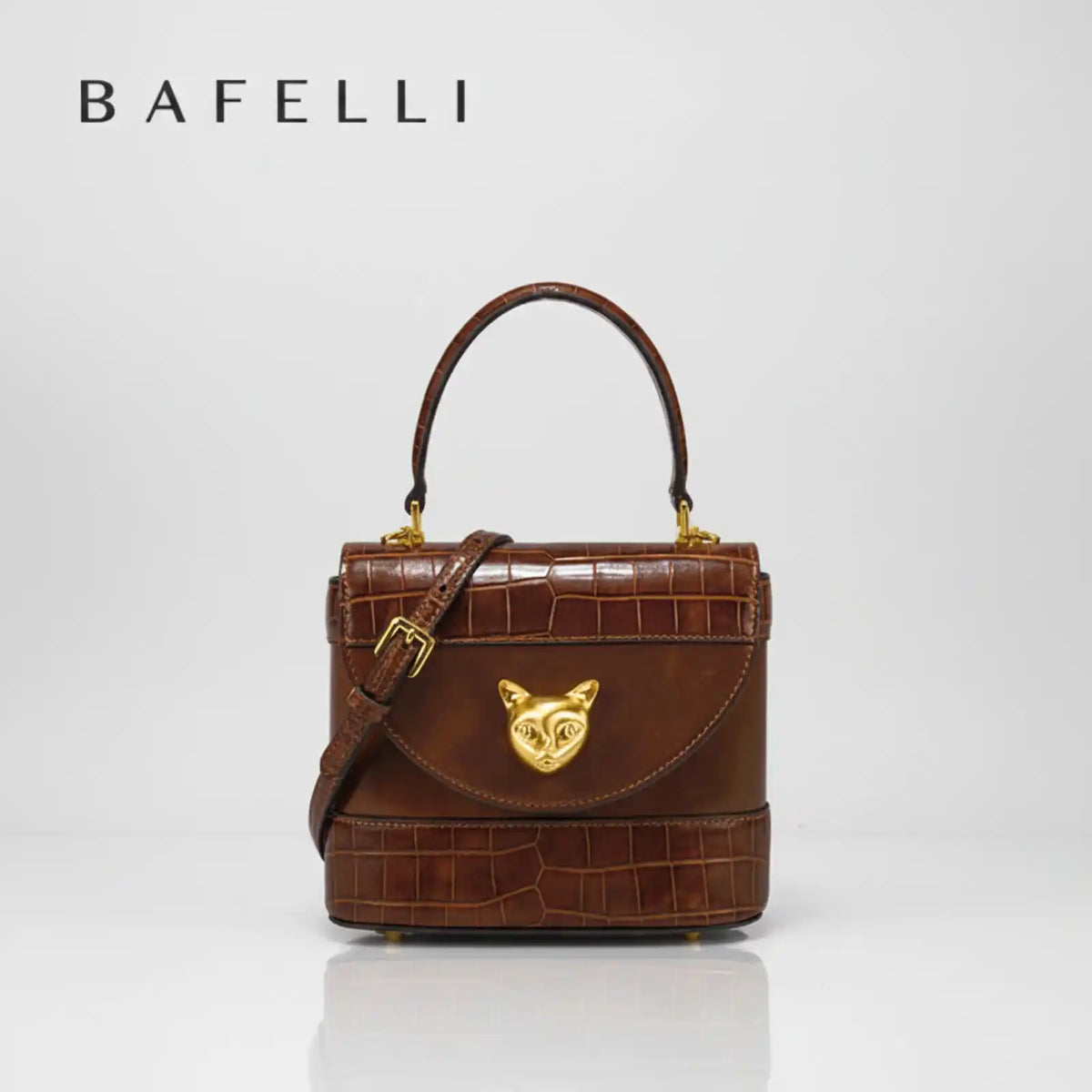 BAFELLI Genuine Leather Flap Handbag in AMBER-BROWN – product image 7