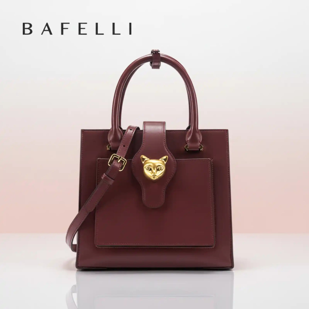 BAFELLI Genuine Leather Multi-Compartment Work Tote in Wine Red – product image 5