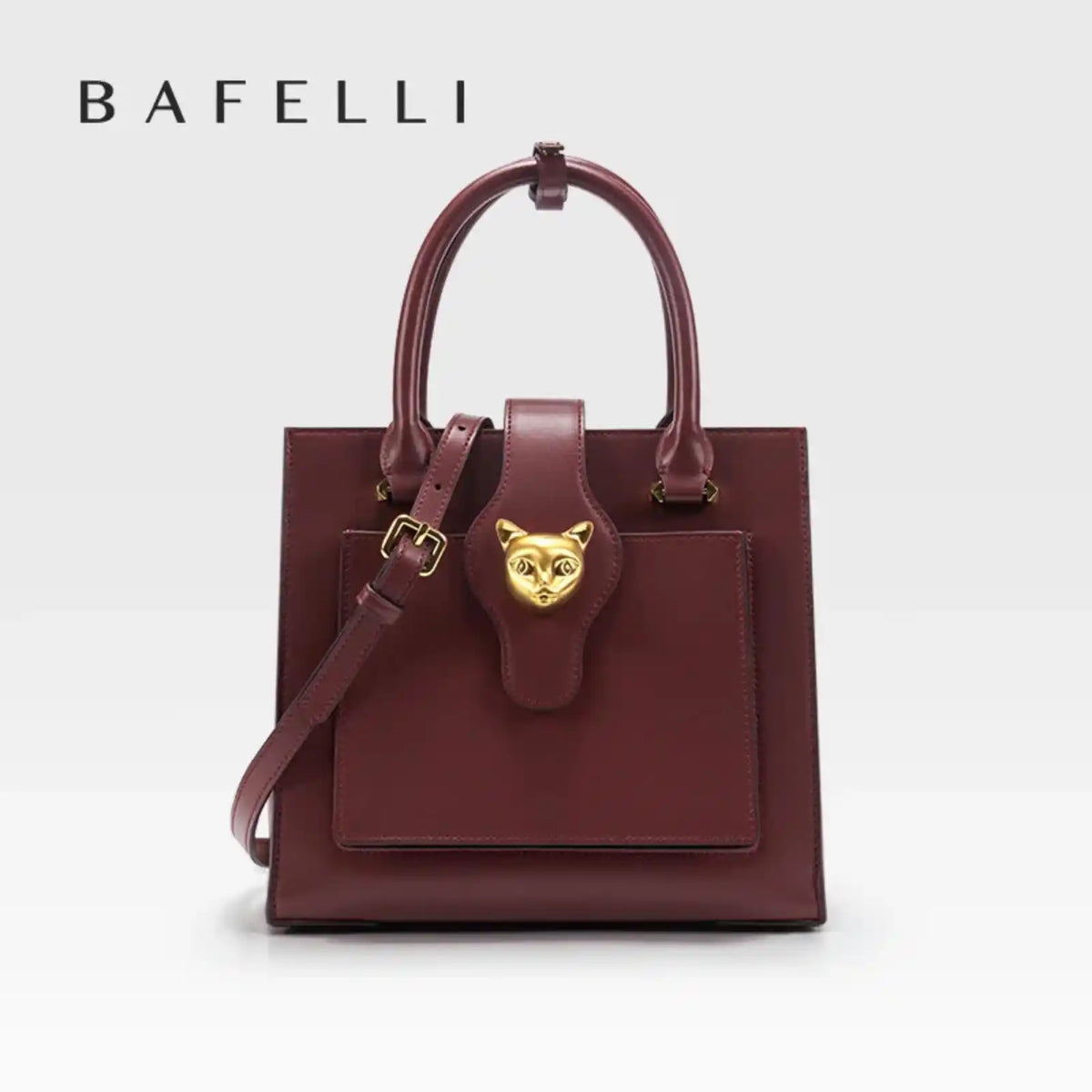 BAFELLI Structured Genuine Leather Shoulder Bag in Wine Red – product image 12
