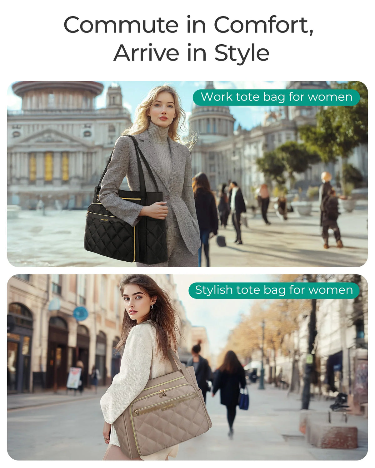 BAGSMART Quilted 15.6-Inch Laptop Tote – product image 6