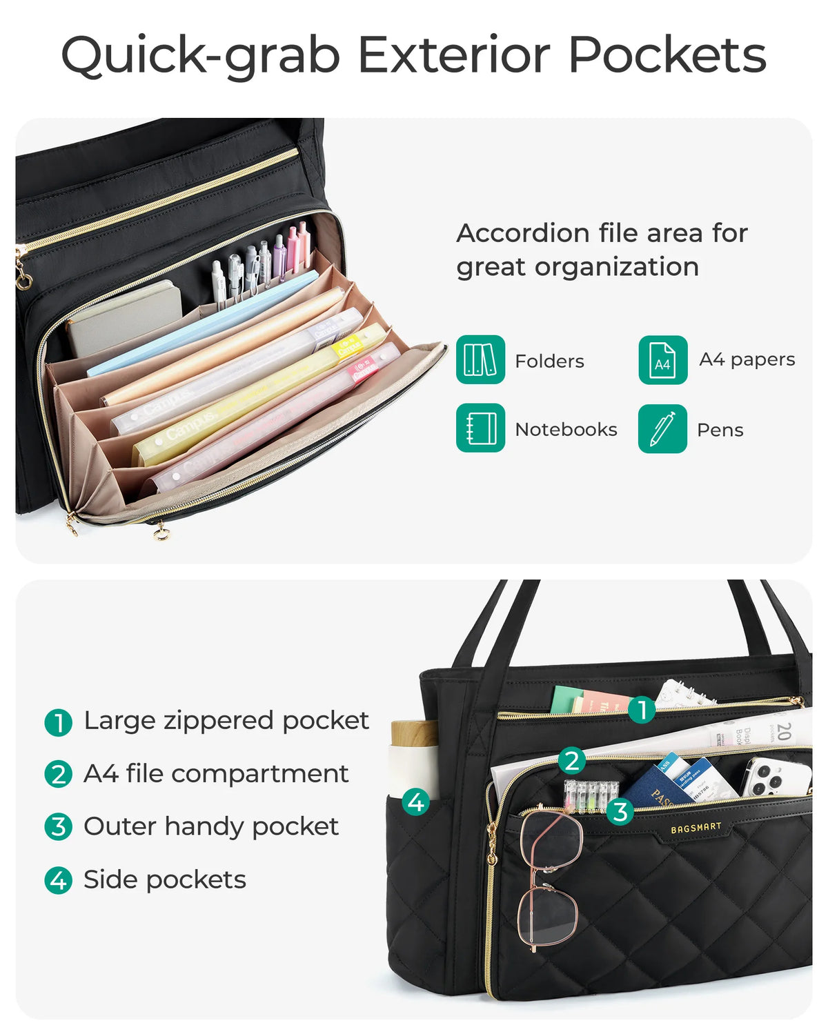 BAGSMART Quilted 15.6-Inch Laptop Tote – product image 8