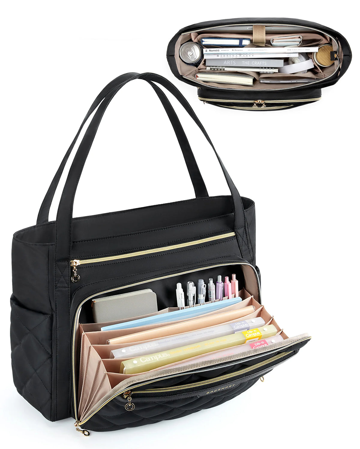 BAGSMART Quilted 15.6-Inch Laptop Tote in black / China Mainland – product image 12