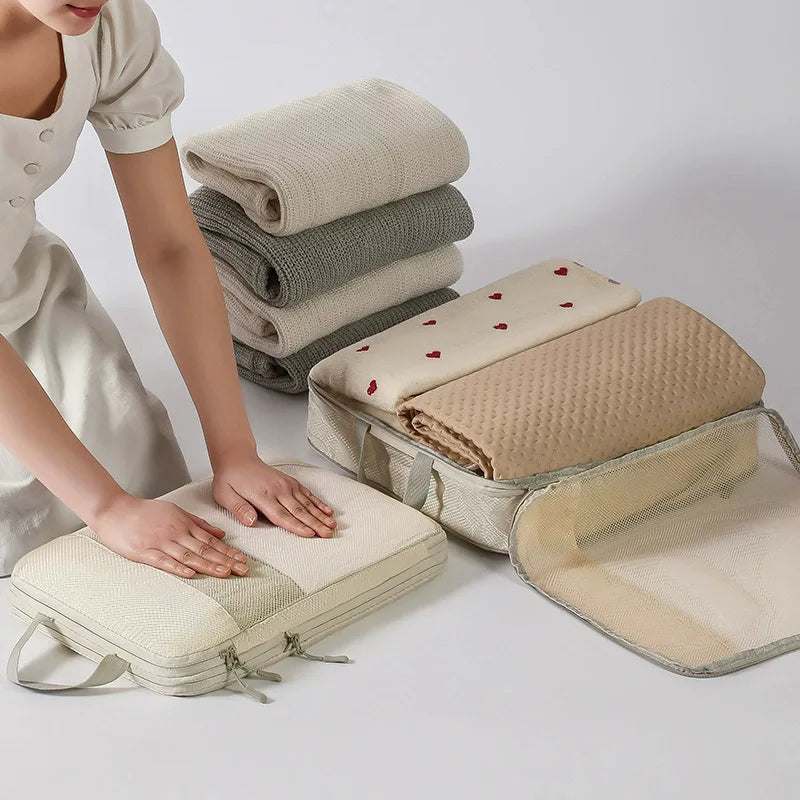 Beige 5-Piece Compression Packing Cube Set – product image 3