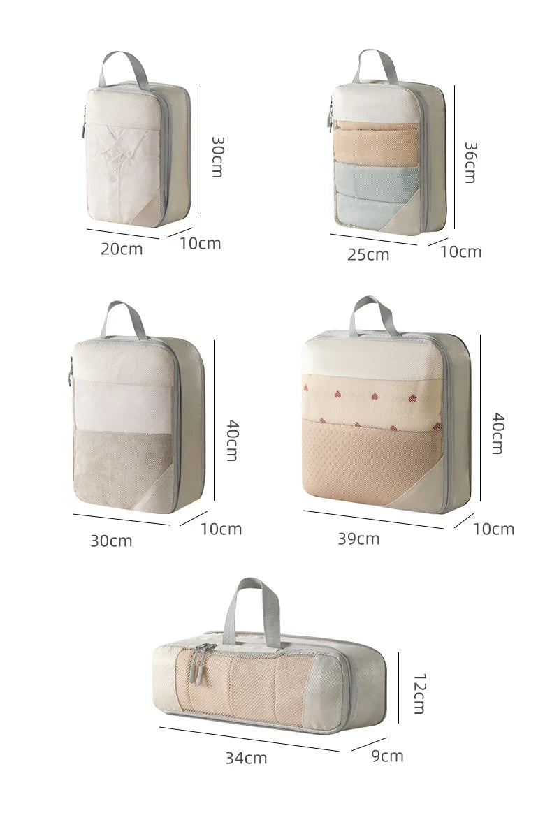 Beige 5-Piece Compression Packing Cube Set – product image 5