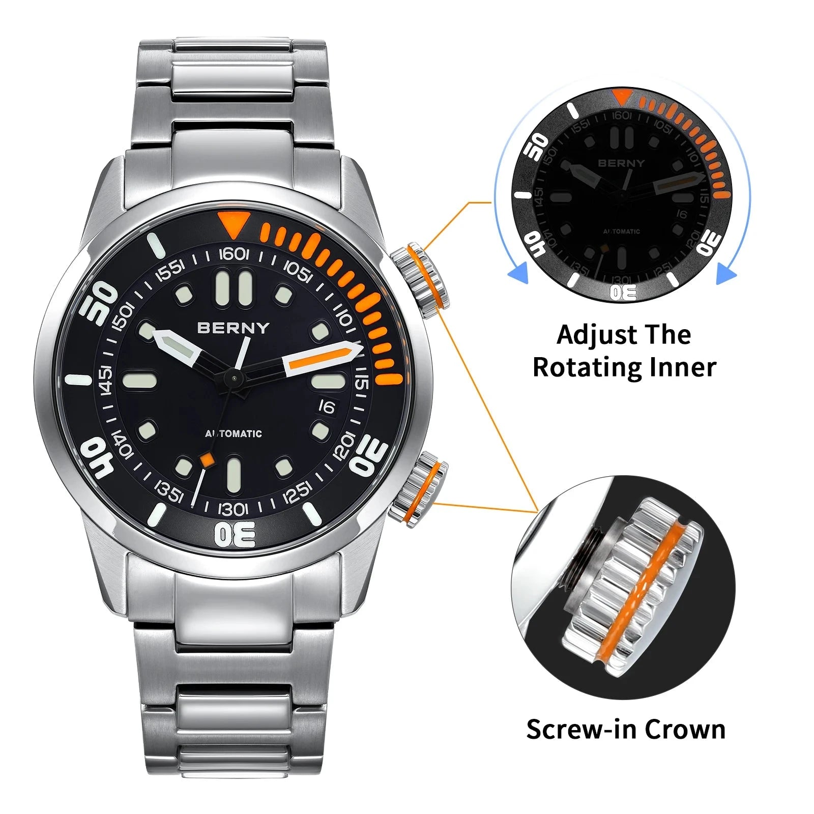 BERNY AM339M Dive Watch – 200M Waterproof Automatic Watch Smash Price Shop Men's Watch