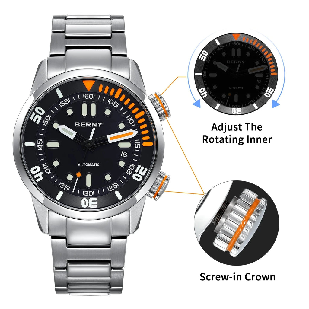 BERNY AM339M Dive Watch – 200M Waterproof Automatic Watch