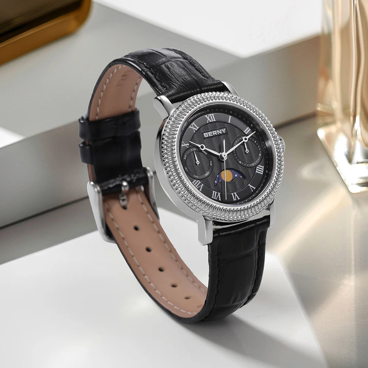 BERNY Moon Phase Women's Quartz Watch – Gold Dress Style