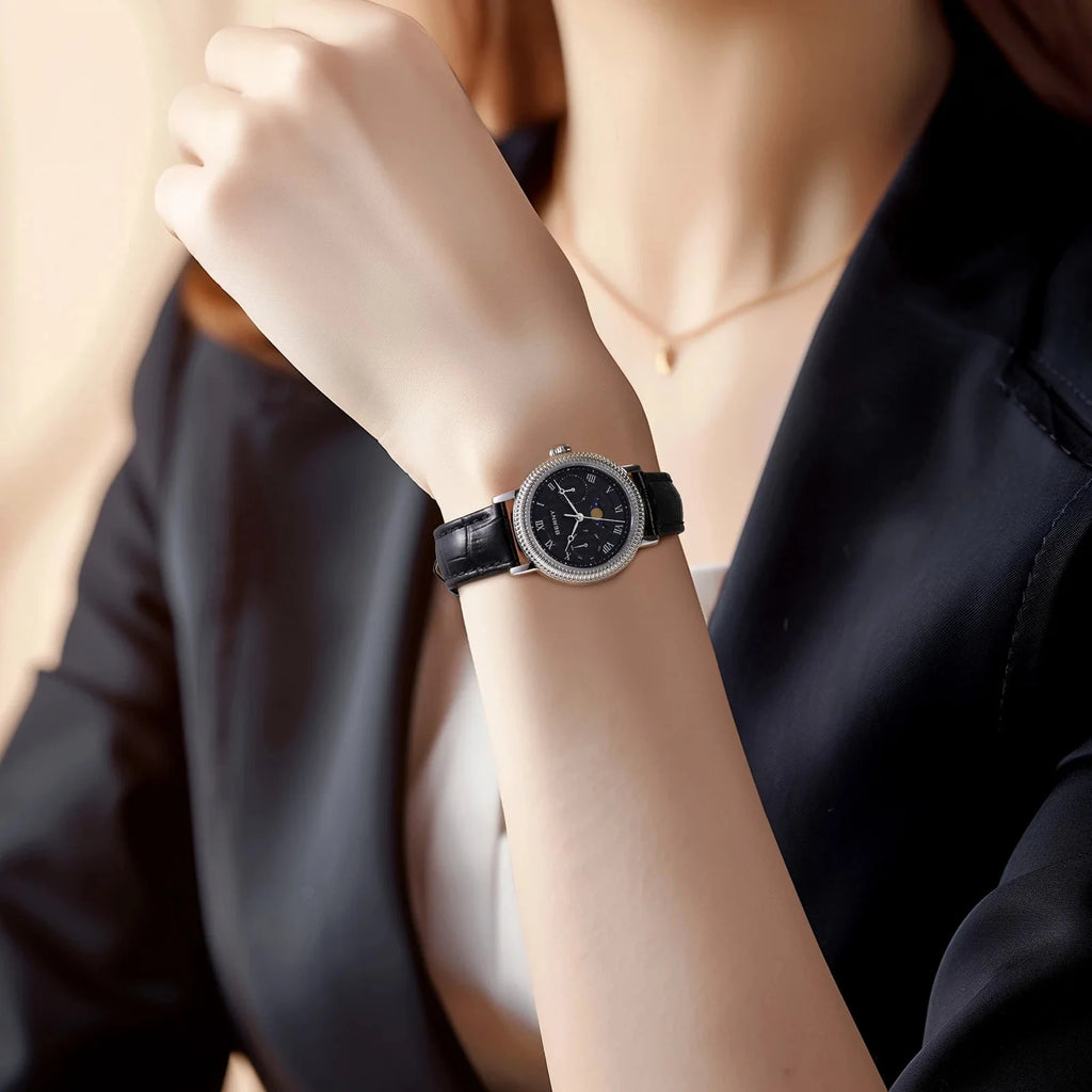 BERNY Moon Phase Women's Quartz Watch – Gold Dress Style