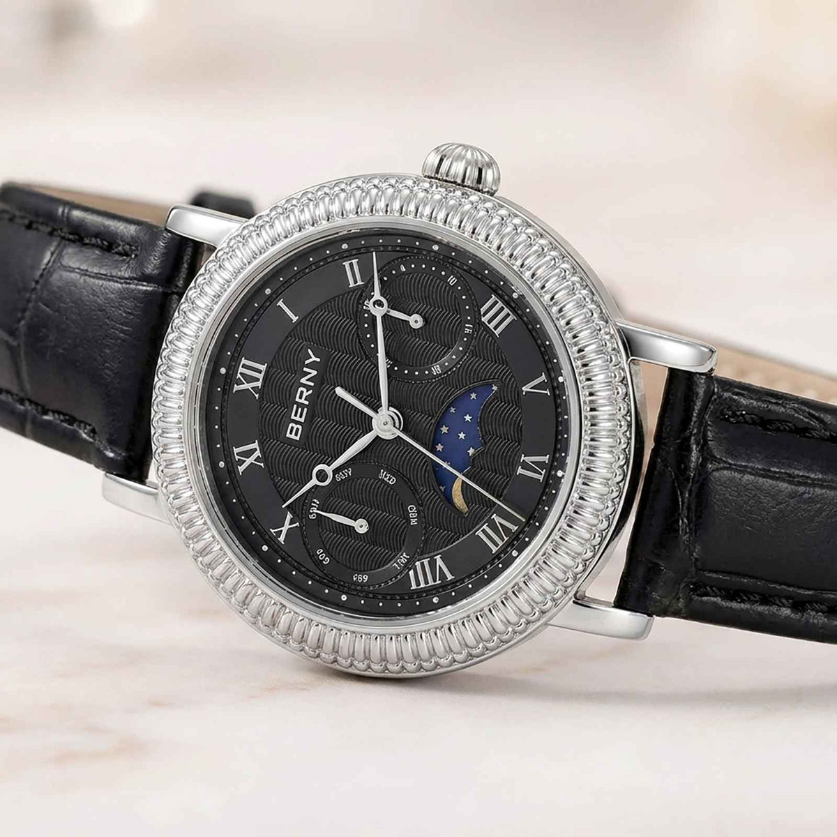 BERNY Moon Phase Women’s Watch – Elegant Leather Smash Price Shop Women's Watch