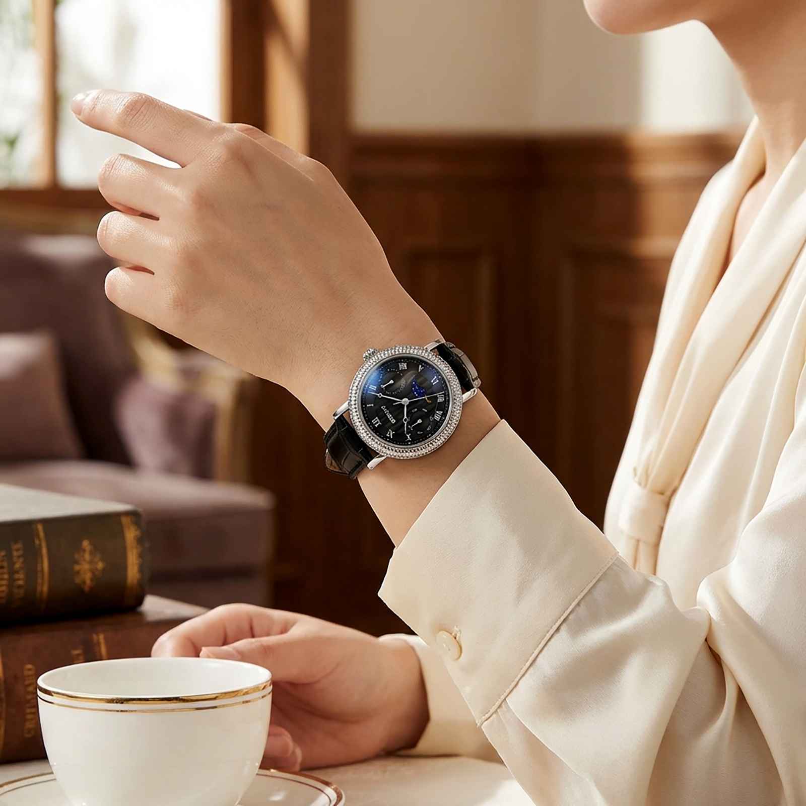 BERNY Moon Phase Women’s Watch – Elegant Leather Smash Price Shop Women's Watch