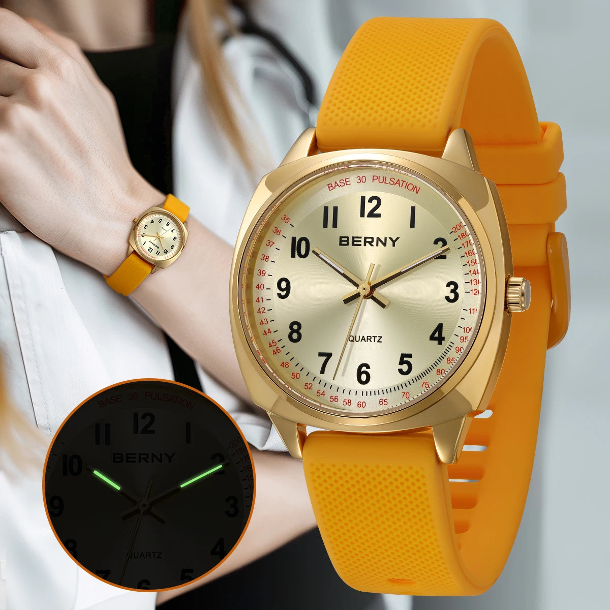 BERNY Nurse Women’s Watch – Easy-Read Quartz, Luminous & Waterproof