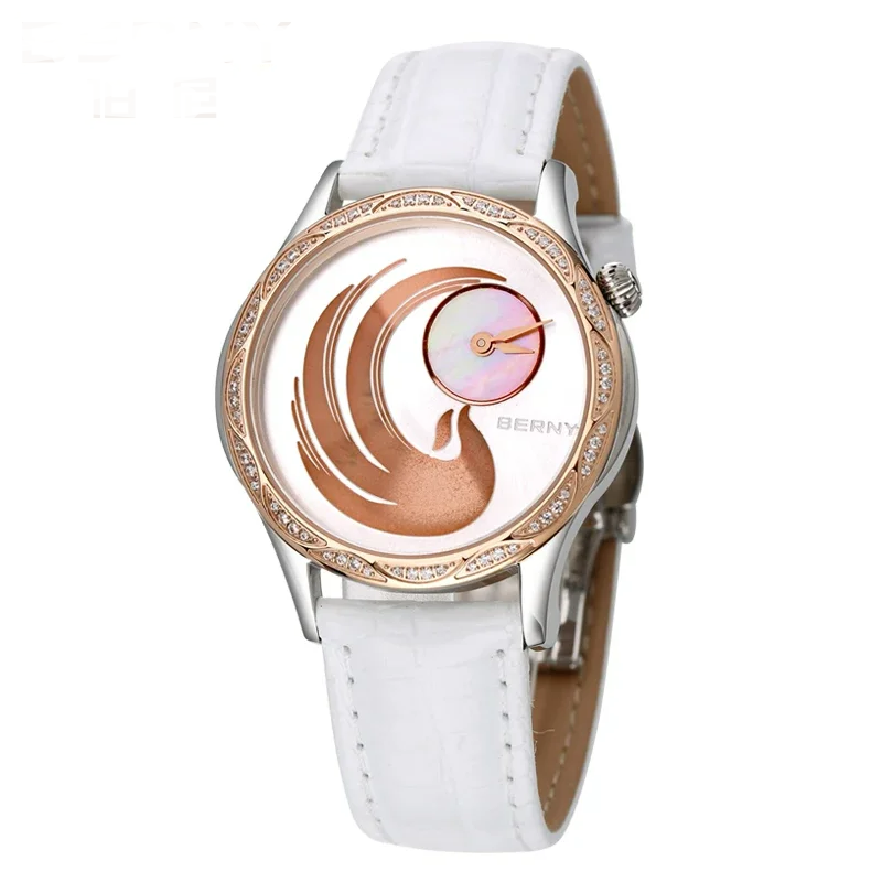 BERNY Phoenix Diamond Women’s Watch – Japan Quartz, Leather, Waterproof