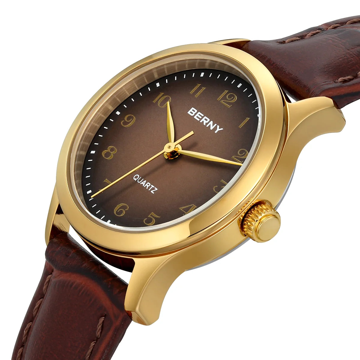 BERNY Ultra-Thin Gold Ladies Watch – Elegant Leather Strap