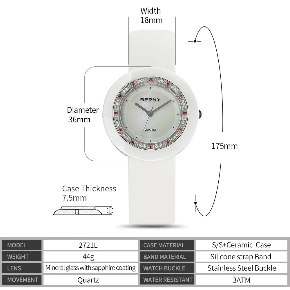 BERNY Women's Diamond Ceramic Quartz Watch