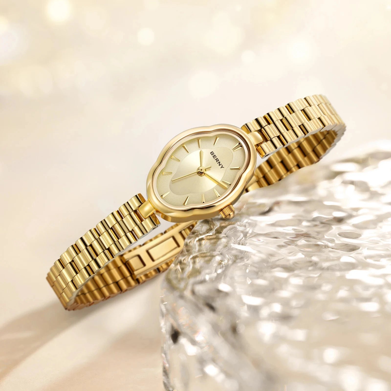 BERNY Women’s Gold Quartz Watch with Bracelet Set