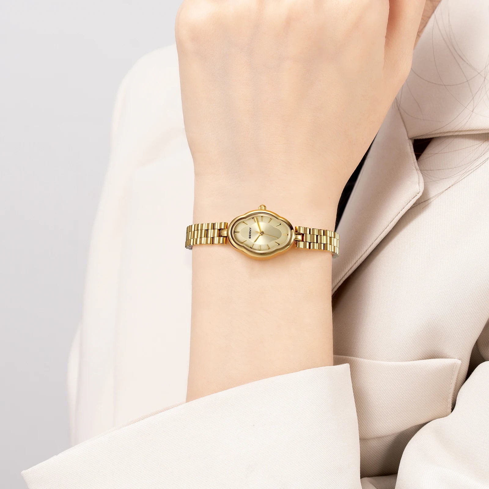 BERNY Women’s Gold Quartz Watch with Bracelet Set