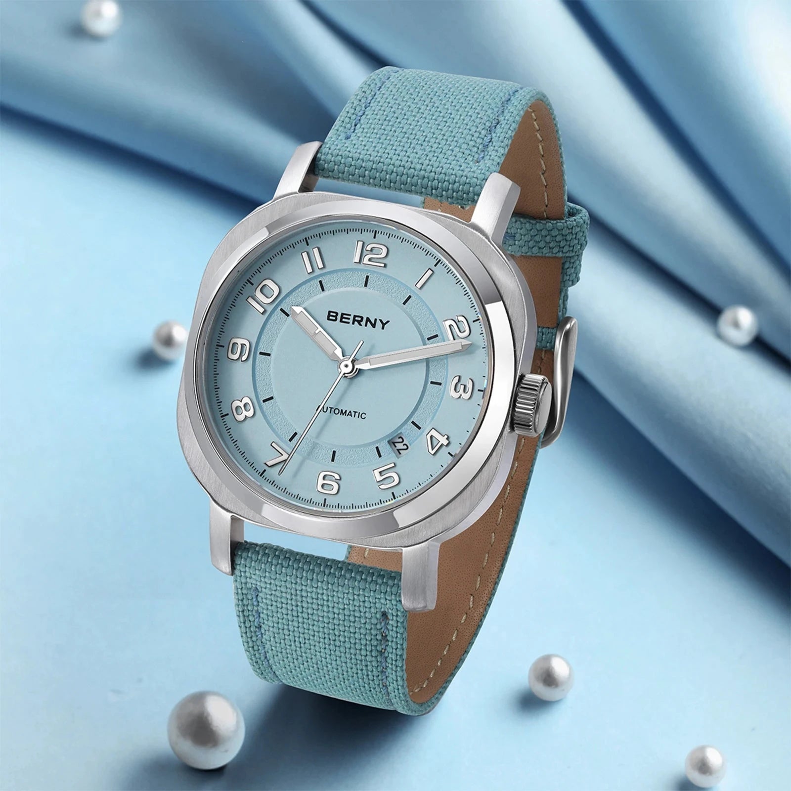BERNY Women’s Mechanical Watch – Cushion, Sapphire, Luminous