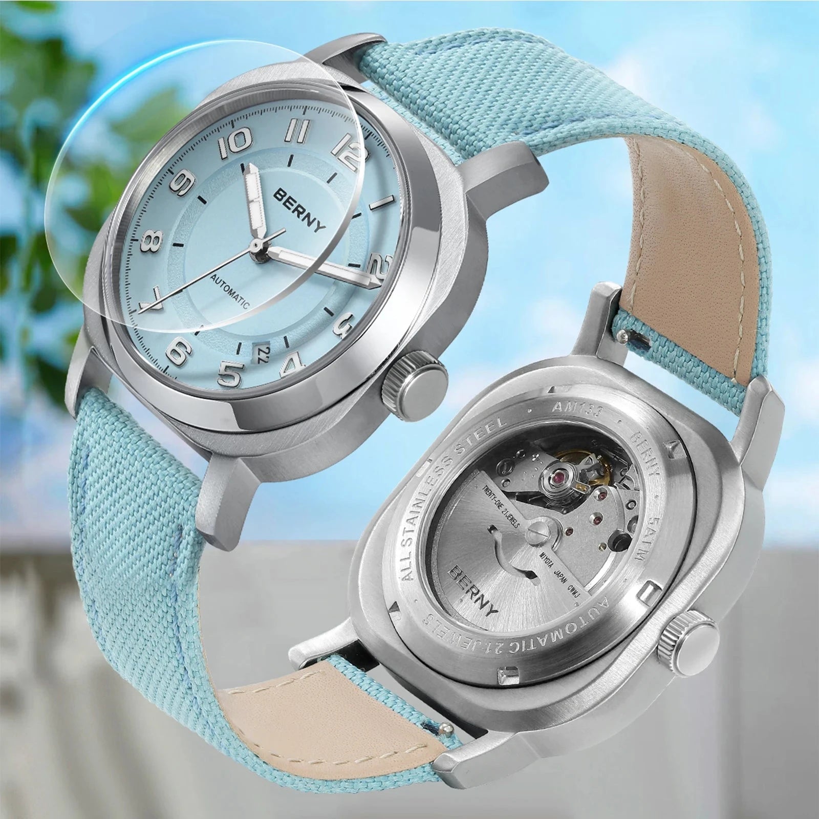 BERNY Women’s Mechanical Watch – Cushion, Sapphire, Luminous