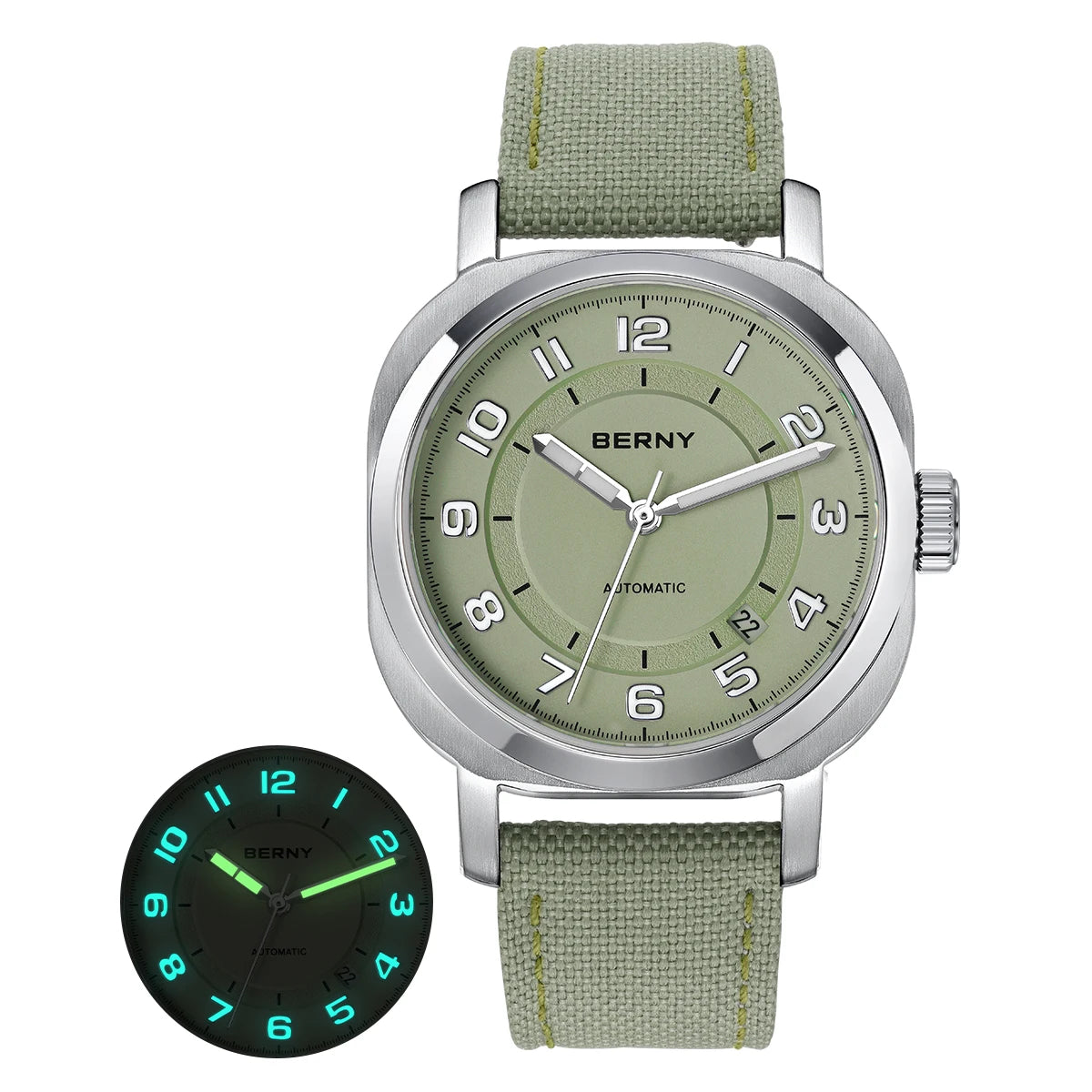 BERNY Women’s Mechanical Watch – Cushion, Sapphire, Luminous