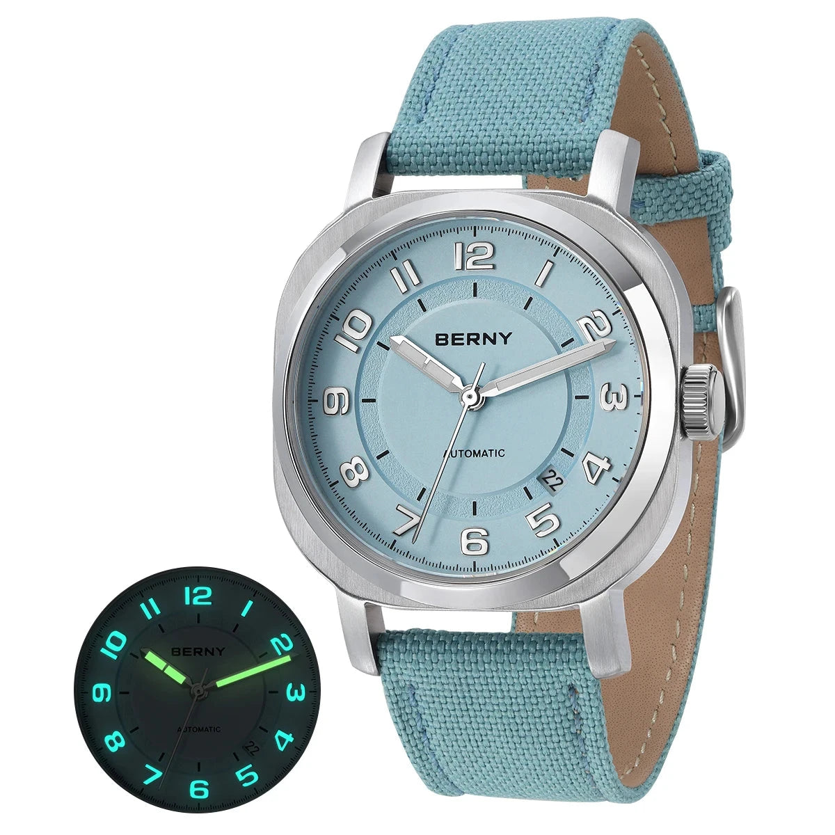 BERNY Women’s Mechanical Watch – Cushion, Sapphire, Luminous