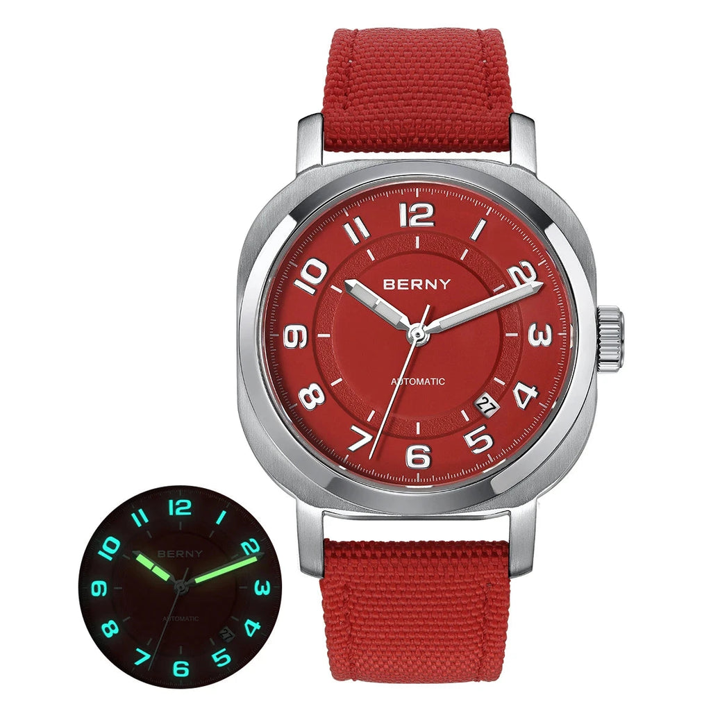 BERNY Women’s Mechanical Watch – Cushion, Sapphire, Luminous