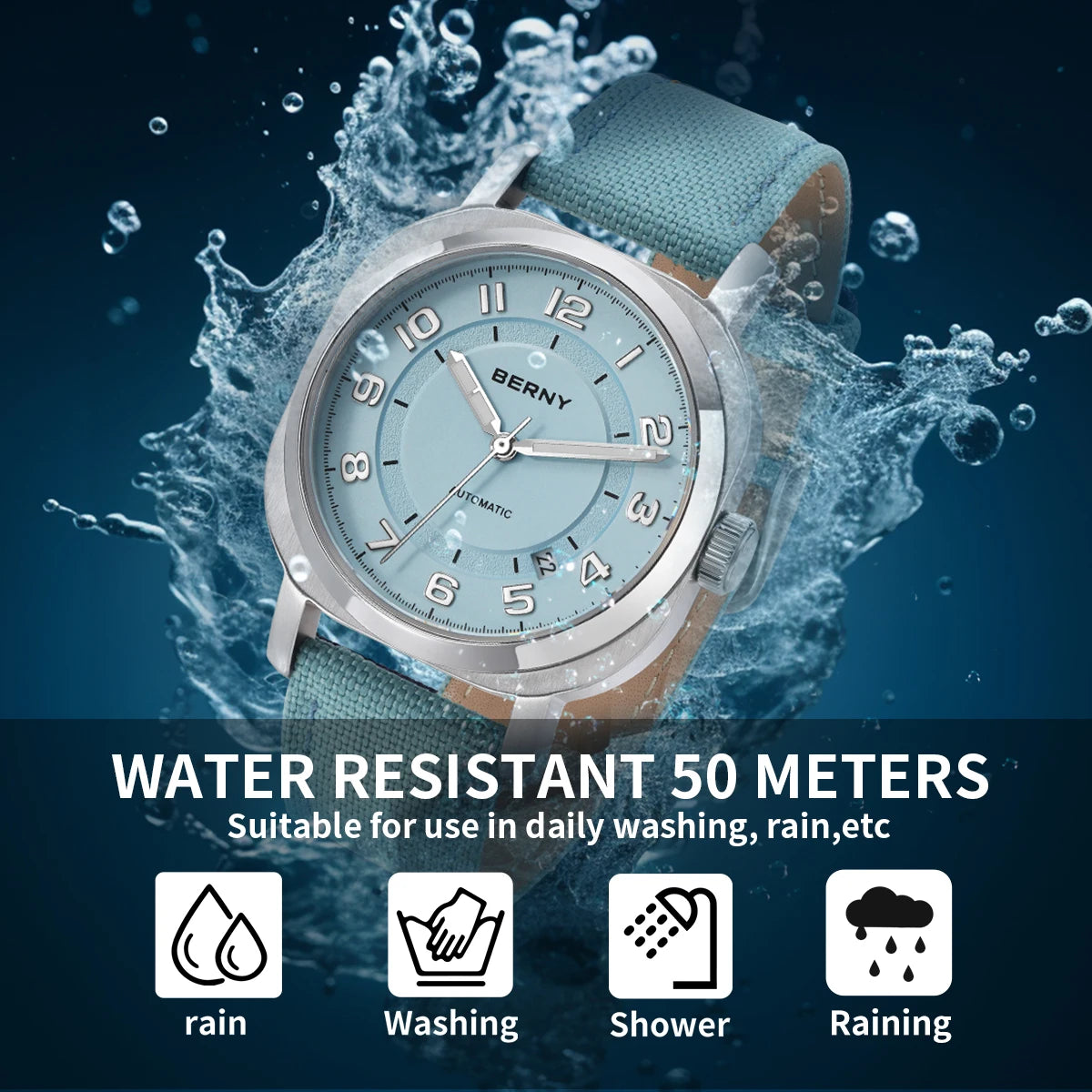 BERNY Women’s Mechanical Watch – Cushion, Sapphire, Luminous Smash Price Shop Watch