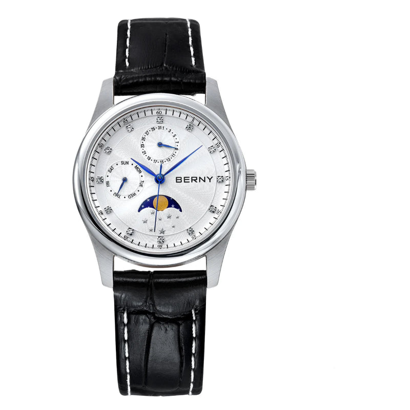 BERNY Women's Moon Phase Watch – Elegant Leather Design
