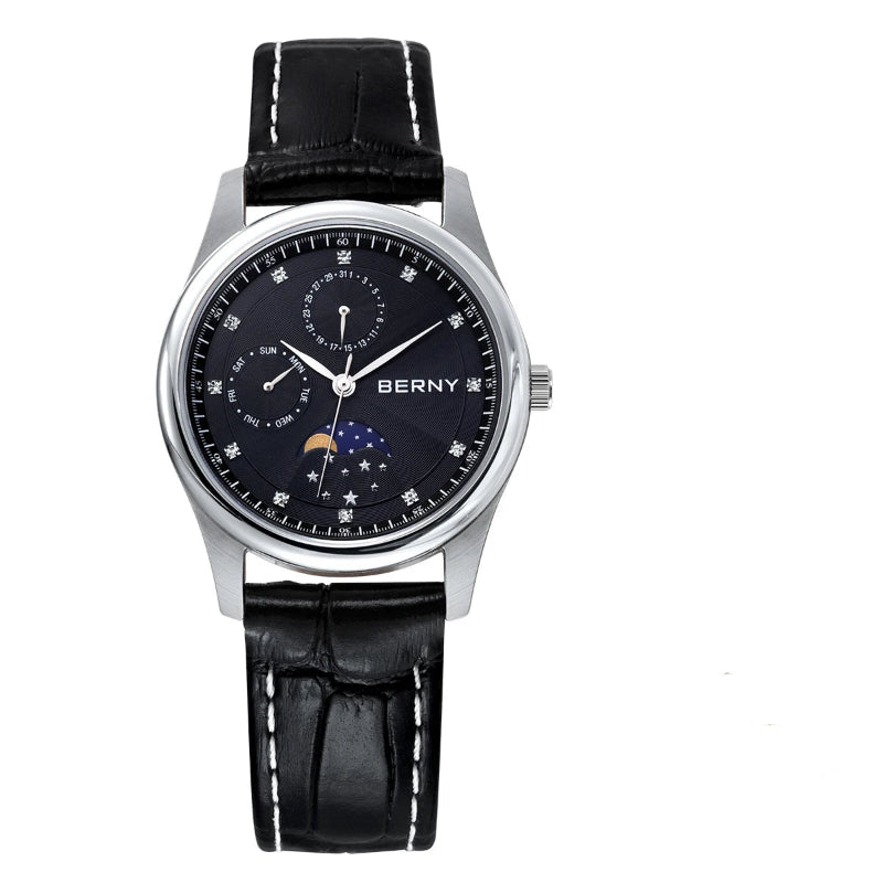BERNY Women's Moon Phase Watch – Elegant Leather Design