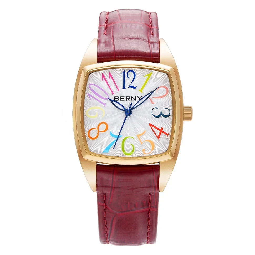 BERNY Women's Tonneau Quartz Watch – Colorful Elegant Style