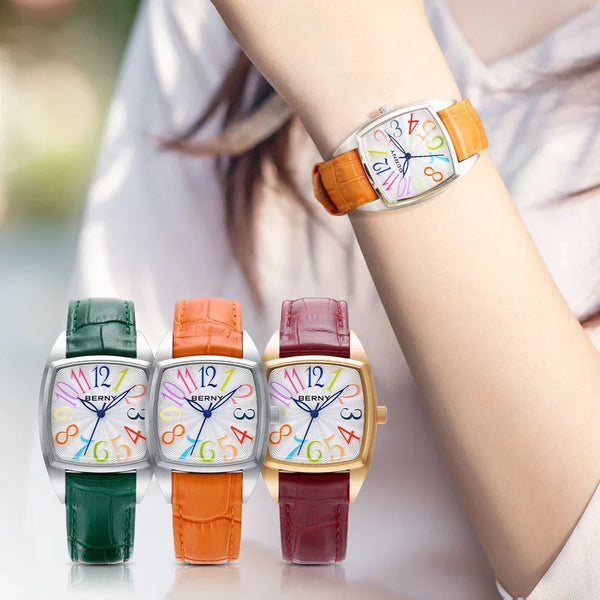 BERNY Women's Tonneau Quartz Watch – Colorful Elegant Style