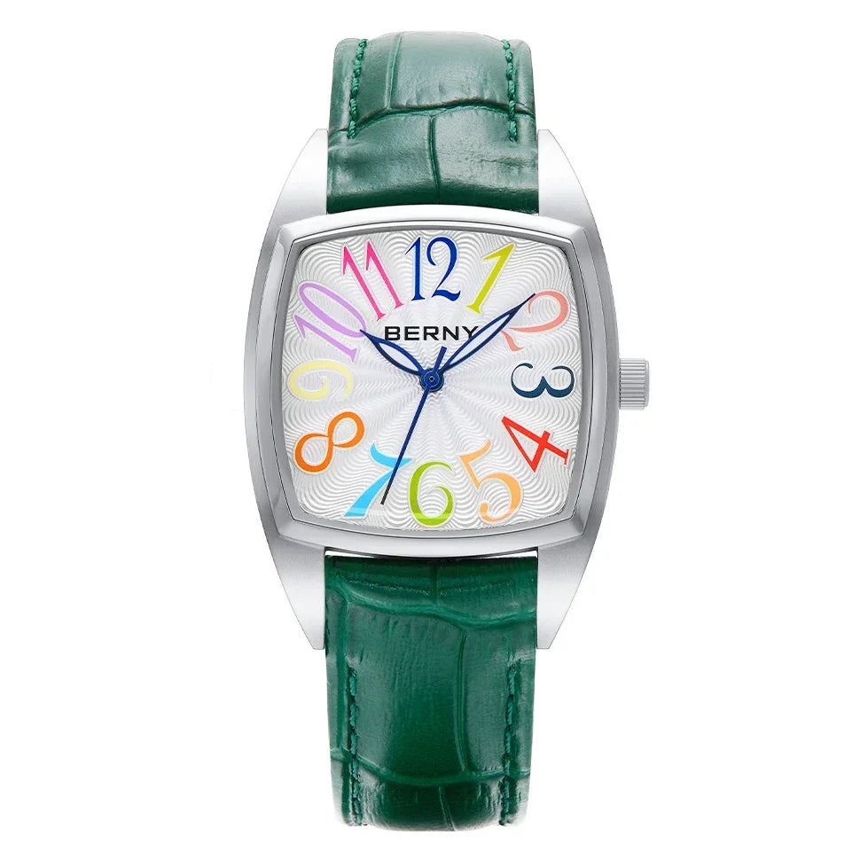 BERNY Women's Tonneau Quartz Watch – Colorful Elegant Style