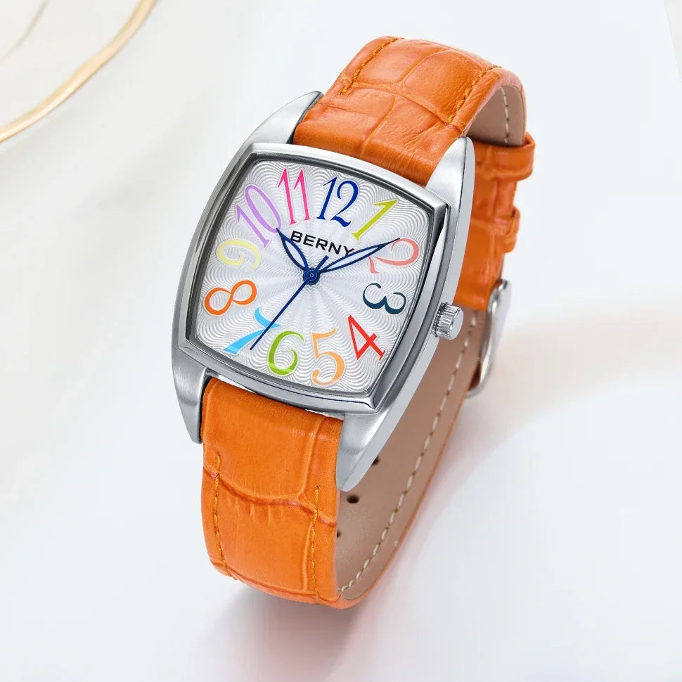BERNY Women's Tonneau Quartz Watch – Colorful Elegant Style