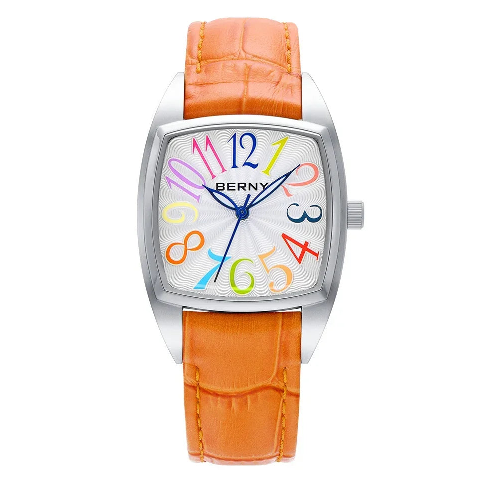 BERNY Women's Tonneau Quartz Watch – Colorful Elegant Style