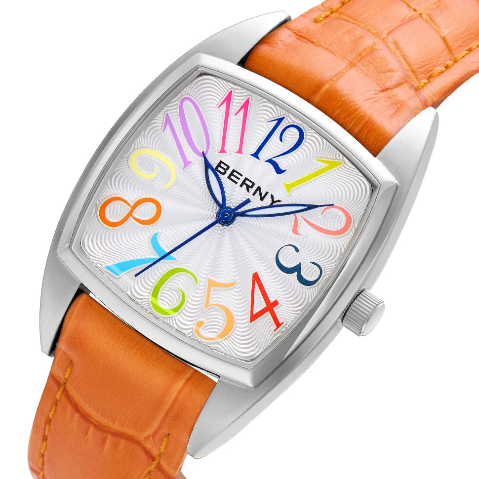BERNY Women's Tonneau Quartz Watch – Colorful Elegant Style