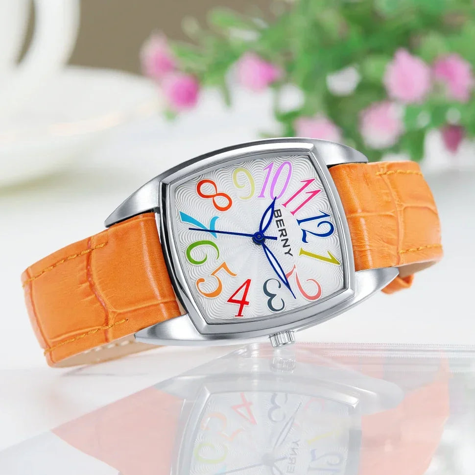 BERNY Women's Tonneau Quartz Watch – Colorful Elegant Style