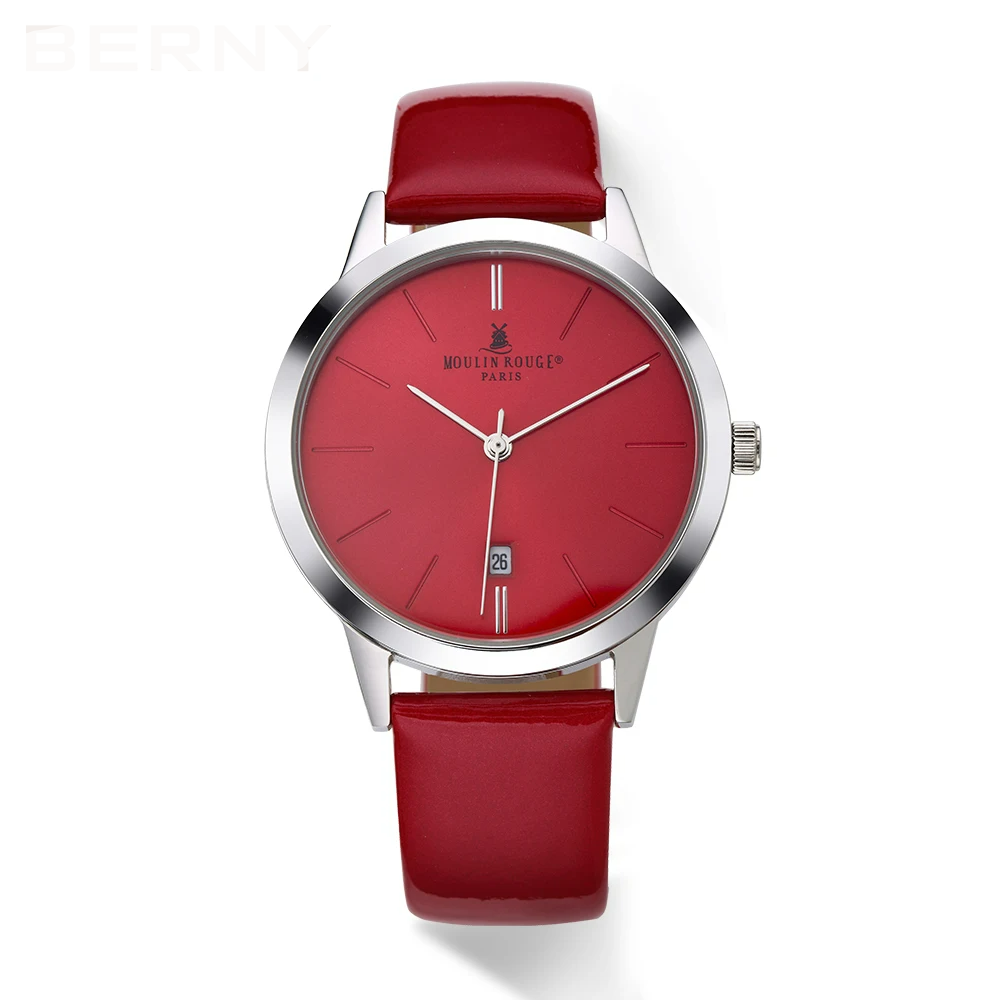 BERNY Women’s Watch – Japan Quartz, Leather Strap, Calendar, Waterproof