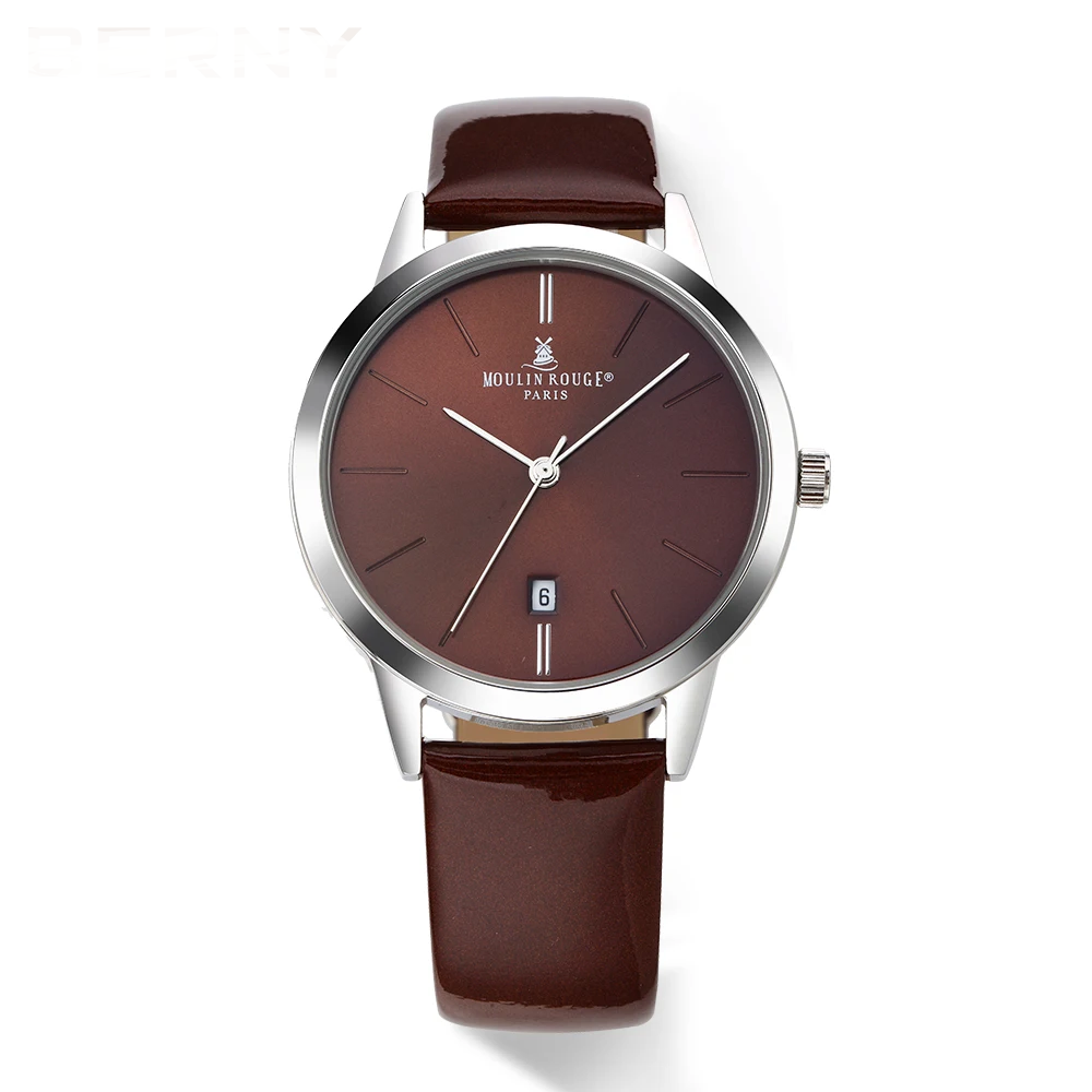 BERNY Women’s Watch – Japan Quartz, Leather Strap, Calendar, Waterproof