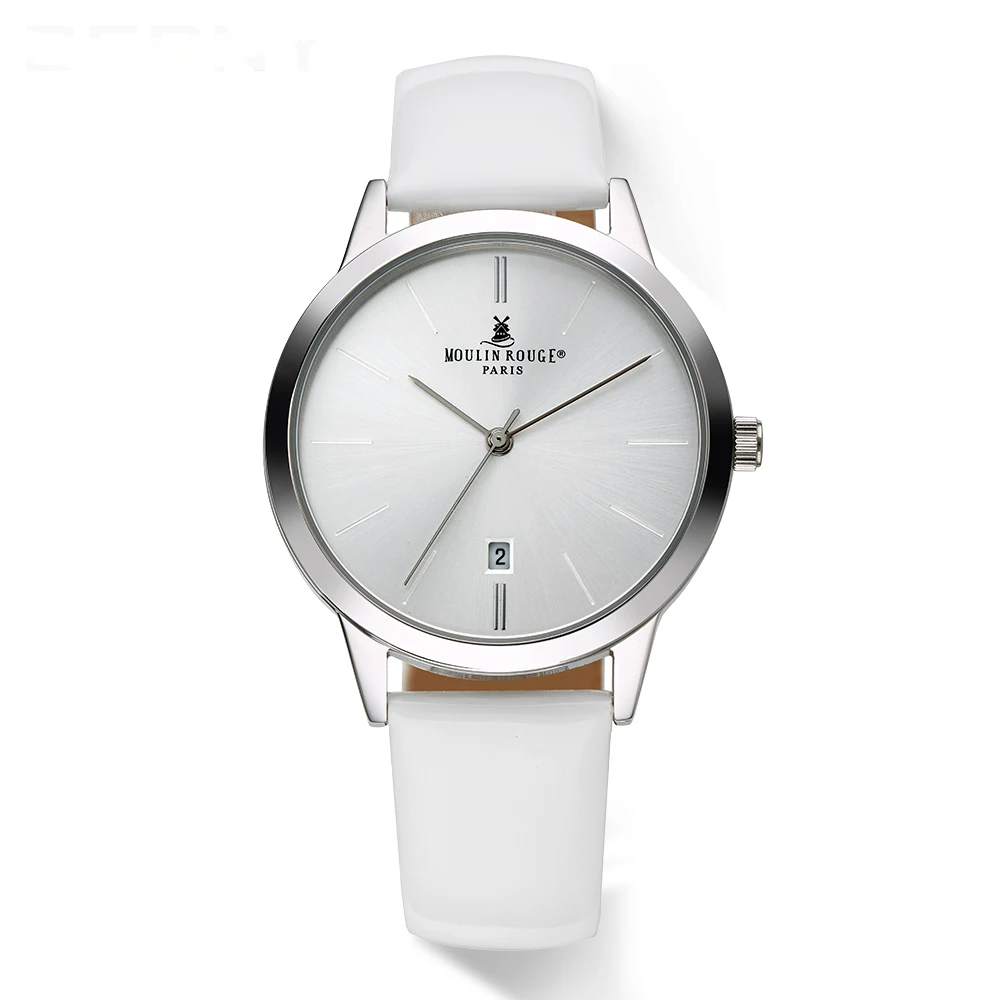 BERNY Women’s Watch – Japan Quartz, Leather Strap, Calendar, Waterproof