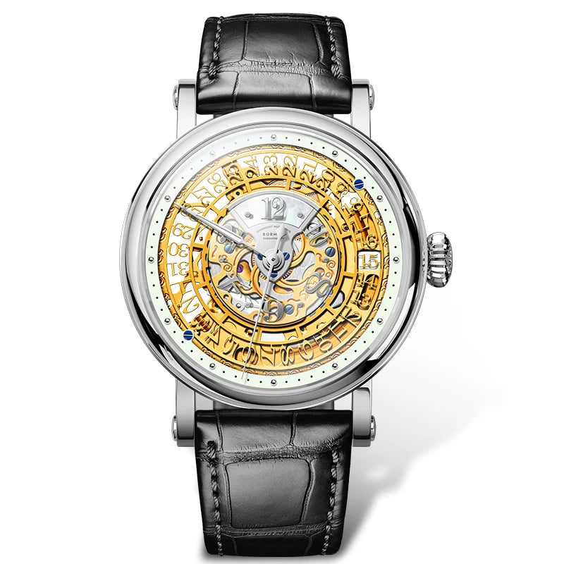 BORMAN 3901 Men’s Automatic Skeleton Watch – Dual Sapphire Luminous Luxury Smash Price Shop Men's Watch