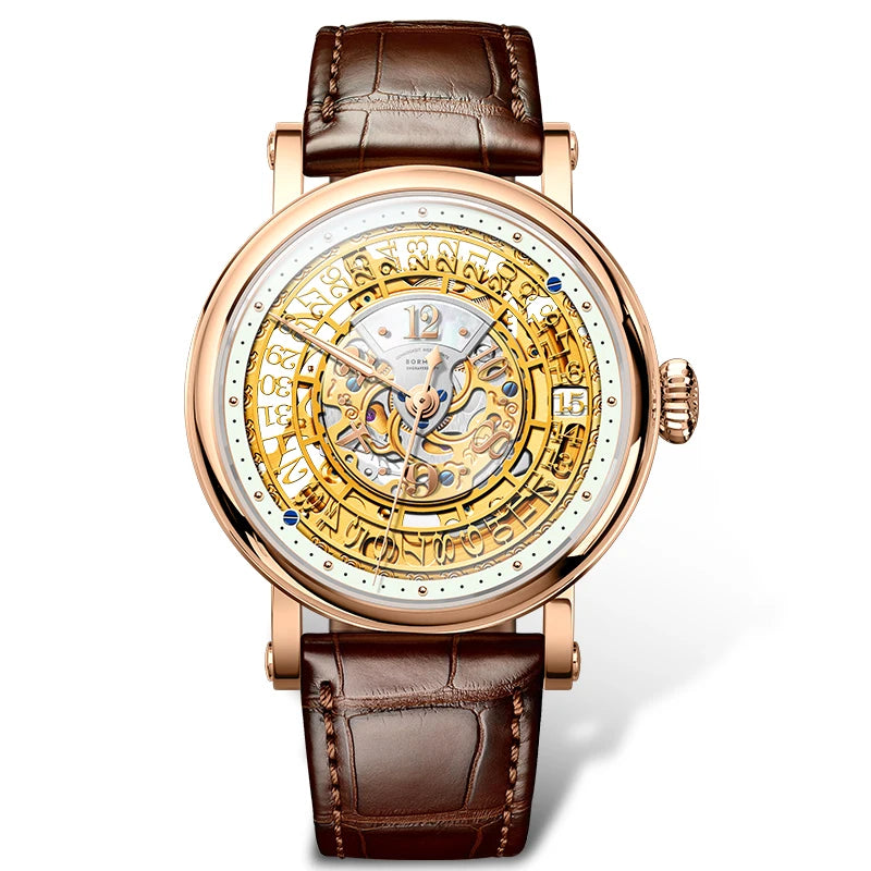 BORMAN 3901 Men’s Automatic Skeleton Watch – Dual Sapphire Luminous Luxury Smash Price Shop Men's Watch