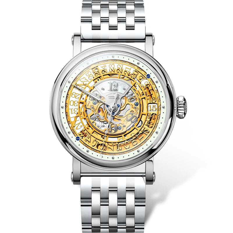 BORMAN 3901 Men’s Automatic Skeleton Watch – Dual Sapphire Luminous Luxury Smash Price Shop Men's Watch
