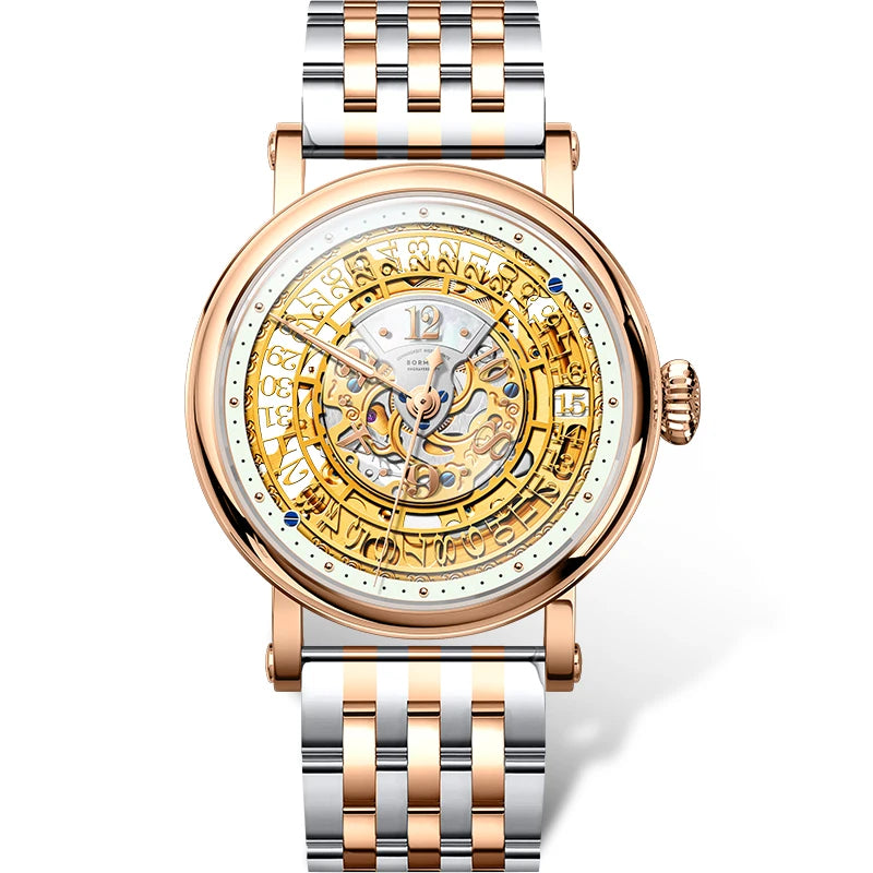 BORMAN 3901 Men’s Automatic Skeleton Watch – Dual Sapphire Luminous Luxury Smash Price Shop Men's Watch