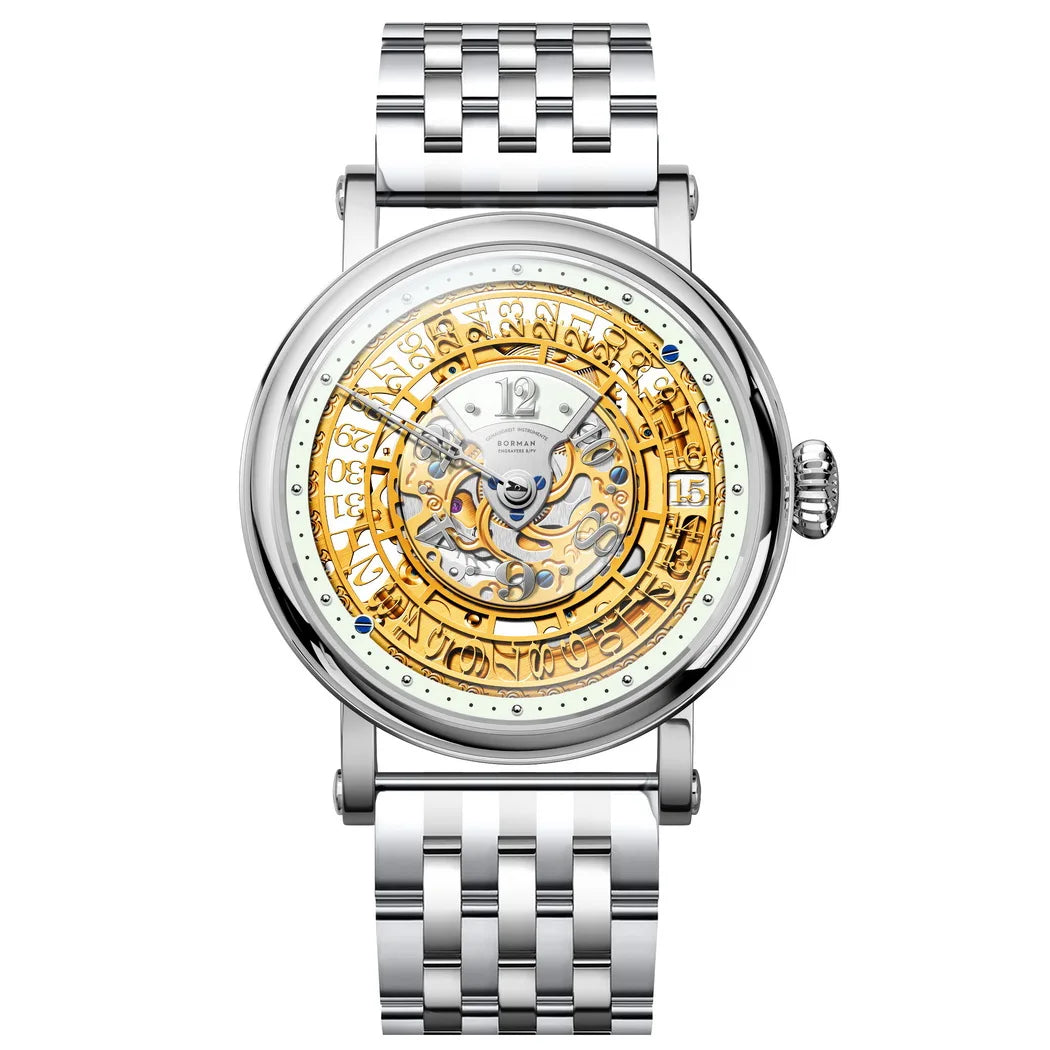 BORMAN 3901 Men’s Automatic Skeleton Watch – Dual Sapphire Luminous Luxury Smash Price Shop Men's Watch