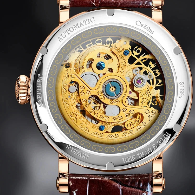 BORMAN 3901 Men’s Automatic Skeleton Watch – Dual Sapphire Luminous Luxury Smash Price Shop Men's Watch