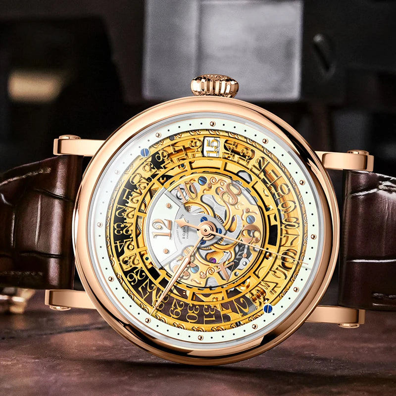 BORMAN 3901 Men’s Automatic Skeleton Watch – Dual Sapphire Luminous Luxury Smash Price Shop Men's Watch