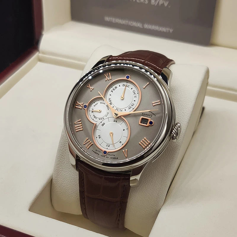 BORMAN BM18011 Retro Automatic Men’s Watch – Sapphire Calendar 50M