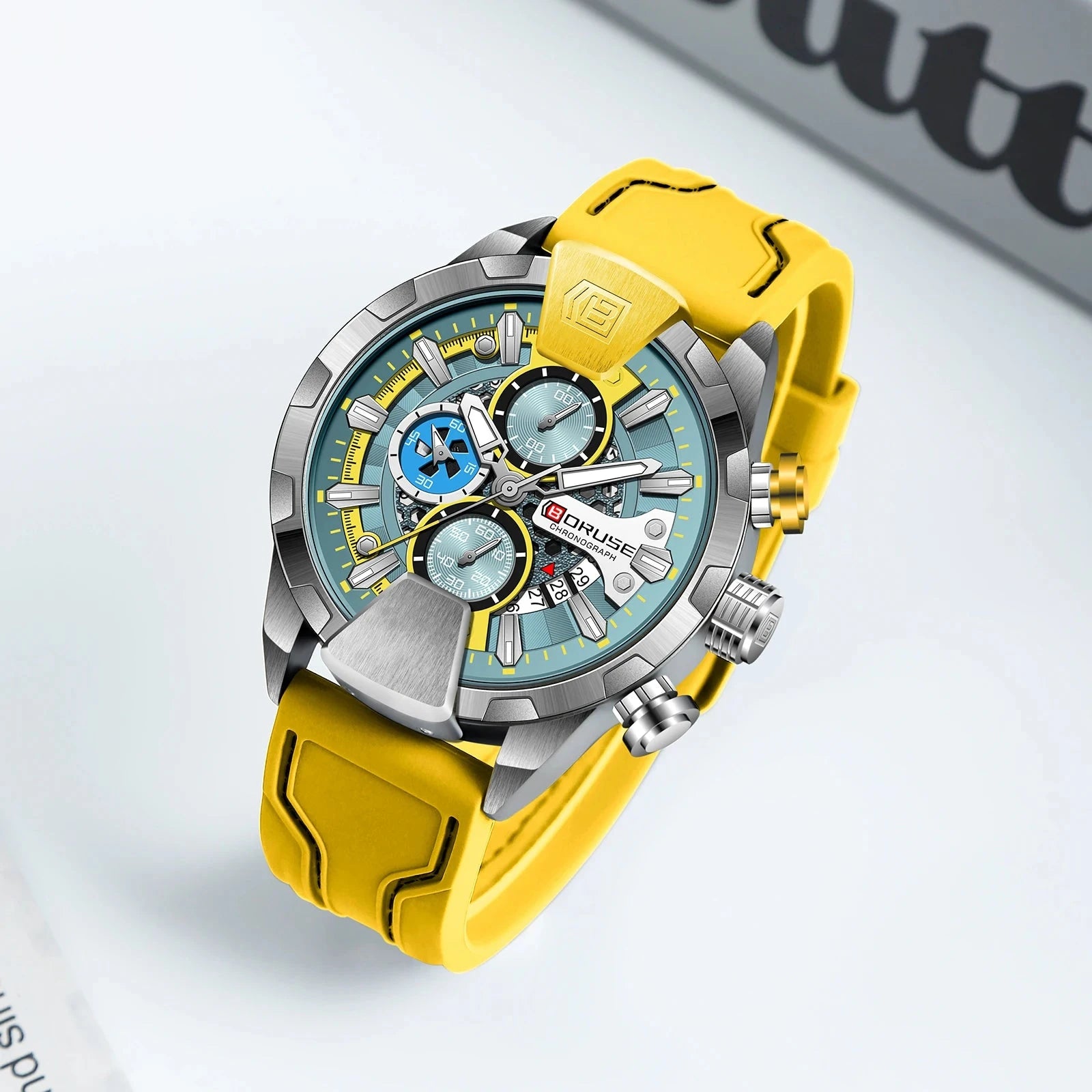 BORUSE Yellow Chronograph Watch – Quartz, Waterproof, Gift