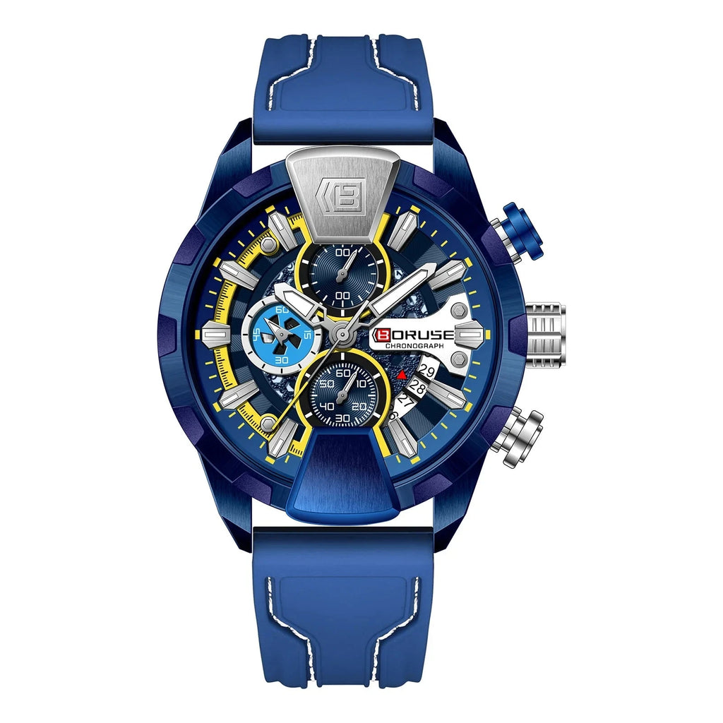 BORUSE Yellow Chronograph Watch – Quartz, Waterproof, Gift