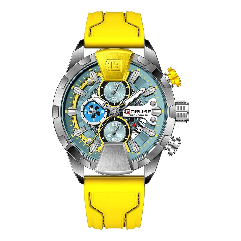 BORUSE Yellow Chronograph Watch – Quartz, Waterproof, Gift